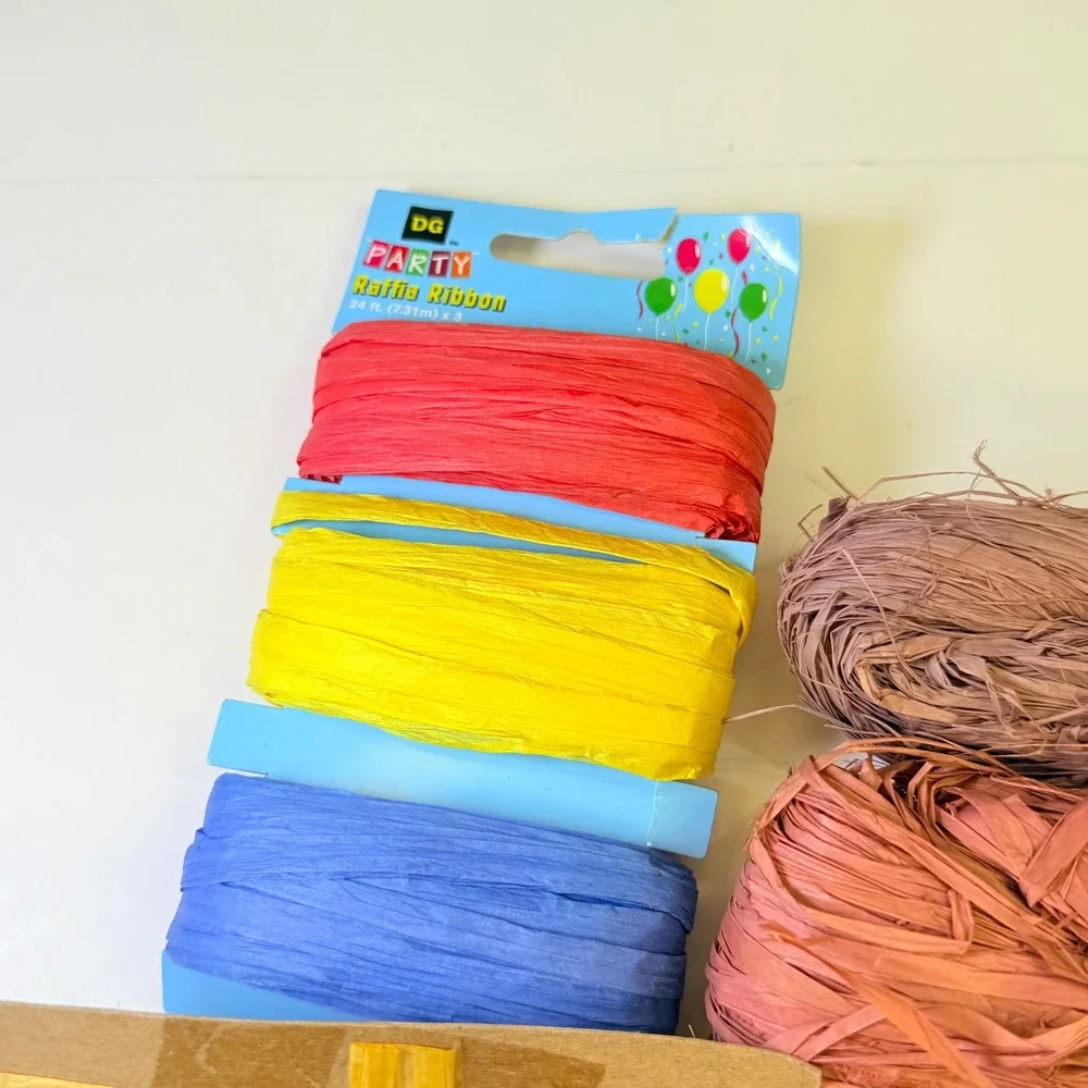 Mixed Raffia Ribbon Lot American Oak Natural Rose Lavender & Primary Paper Color